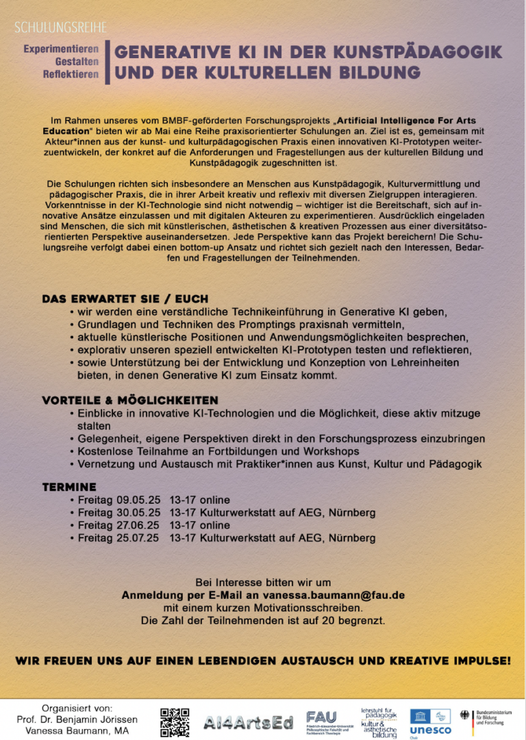 Experimentieren – Gestalten – Reflektieren: Generative KI in der Kunstpädagogik und der Kulturellen Bildung – Nächster Termin: 26. September 2025