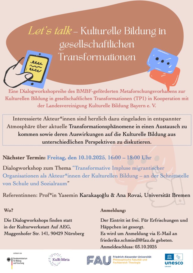 Vortragsreihe „Let’s talk – Kulturelle Bildung in gesellschaftlichen Transformationen“ – Nächster Termin: 10. Oktober 2025