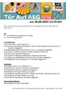 Zum Artikel "Tür Auf AEG 2025 – Besuchen Sie uns am 28.9.2025 in der Kulturwerkstatt auf AEG"